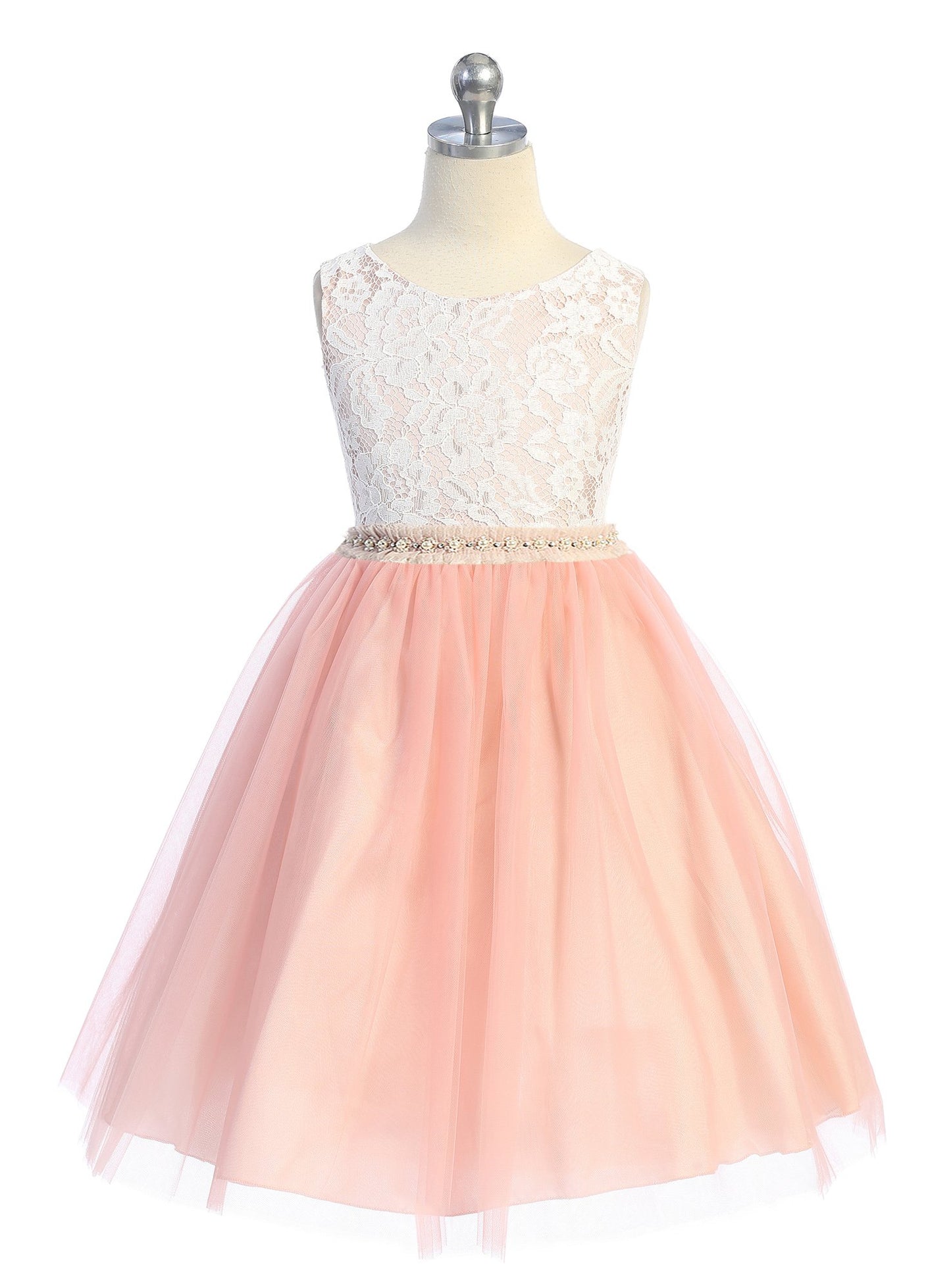 Dress - Lace Dress W/ Mesh Pearl Trim