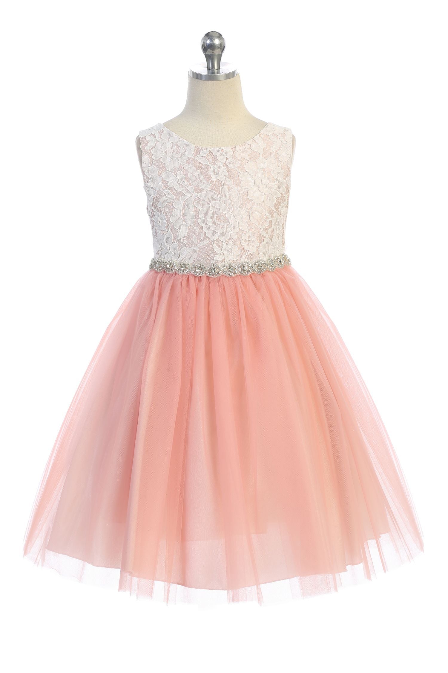 Lace Illusion Girls Dress with Rhinestone Trim – Kid's Dream