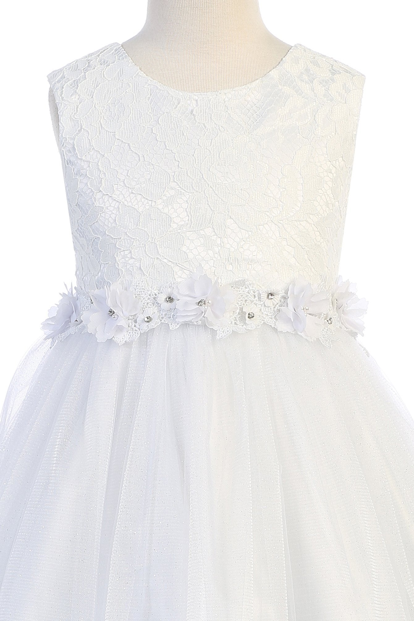 Lace Glitter Tulle Girls Dress 12 / White Lace Glitter Tulle Girls Dress 12 / White