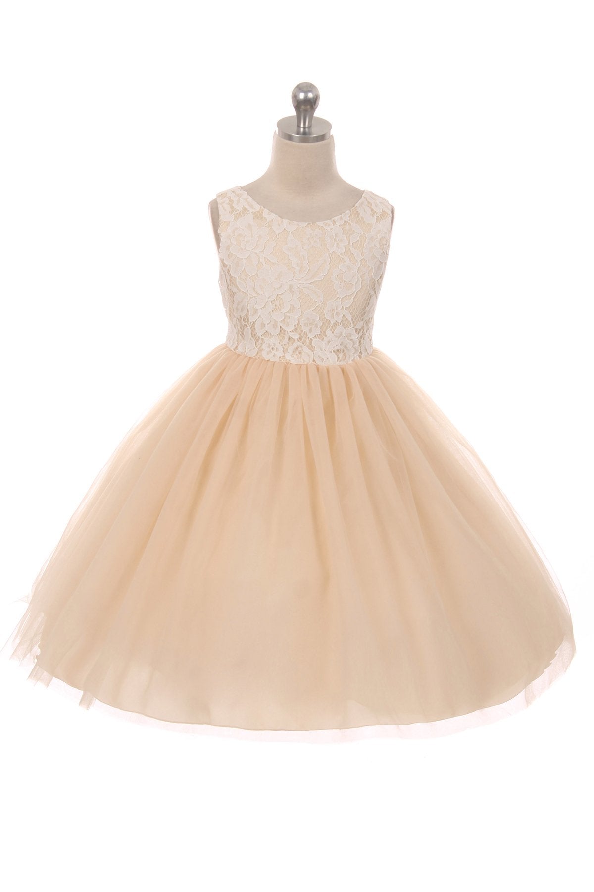 Lace Illusion Girls Dress 12 / Champagne Lace Illusion Girls Dress 12 / Champagne