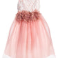 Dress - Lace Illusion Dress W/ 3 Mesh Flowers