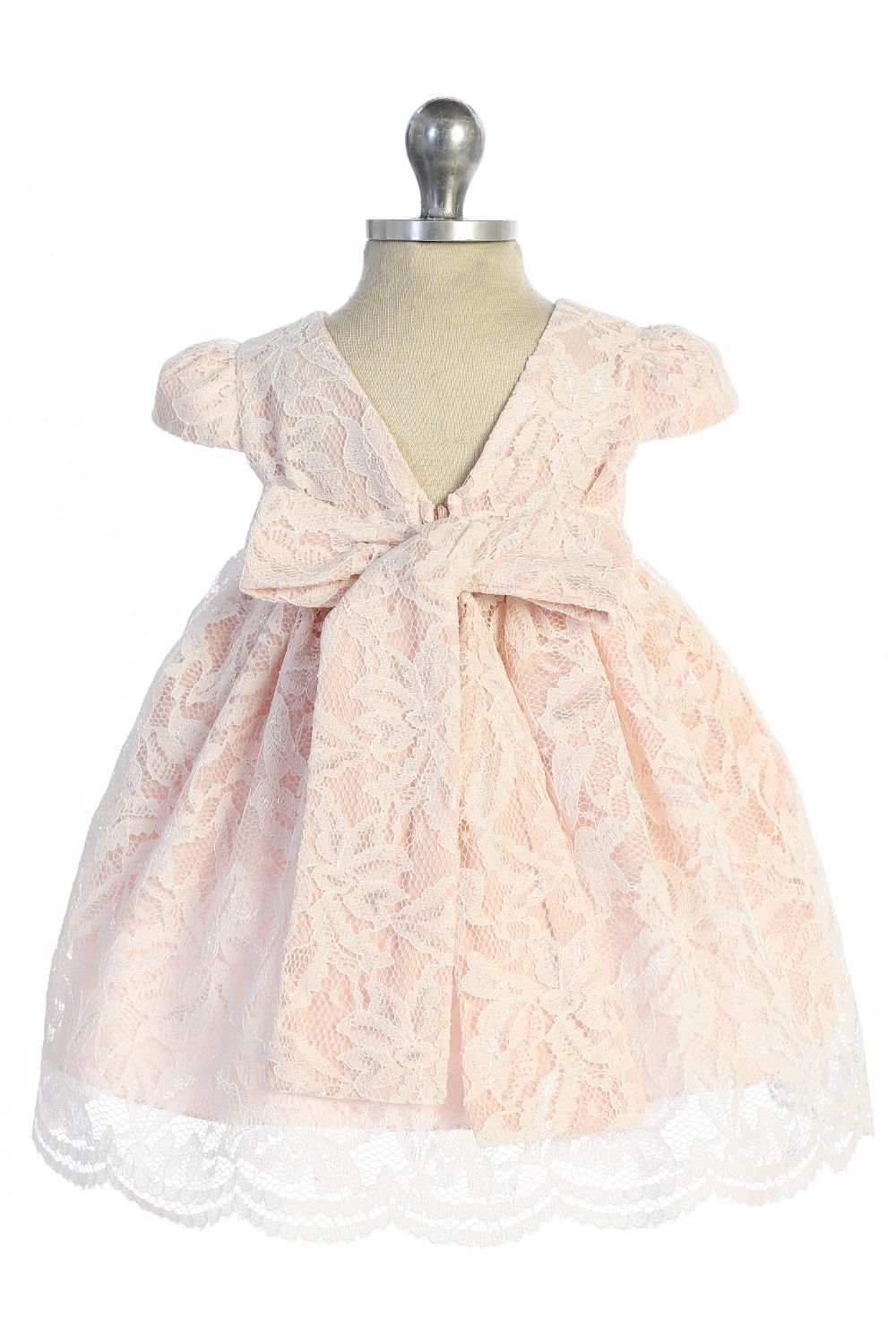 All Lace Baby Dress with V Back & Bow S-6M / Off-White All Lace Baby Dress with V Back & Bow S-6M / Off-White