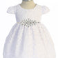 Dress - Lace V Back Bow Baby Dress W/ Diamond Shape Rhinestone Trim