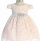 Dress - Lace V Back Bow Baby Dress W/ Diamond Shape Rhinestone Trim