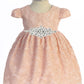 Dress - Lace V Back Bow Baby Dress W/ Diamond Shape Rhinestone Trim