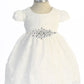 Dress - Lace V Back Bow Baby Dress W/ Diamond Shape Rhinestone Trim
