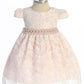 Dress - Lace V Back Bow Baby Dress W/ Mesh Pearl Trim
