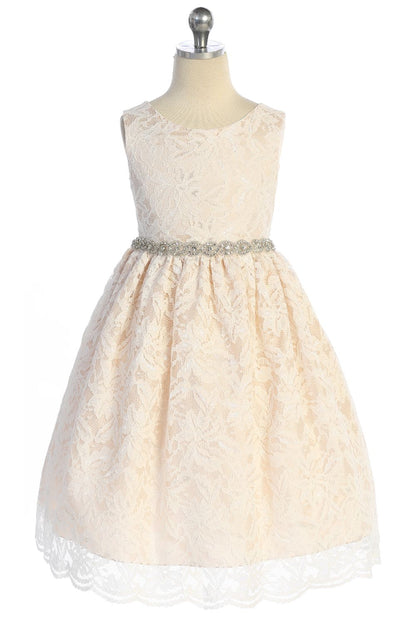 Dress - Lace V Back Bow Dress W/ Rhinestone Trim