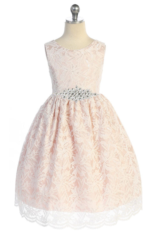 Dress - Lace V Back Bow Plus Size Dress W/ Diamond Shape Rhinestone Trim