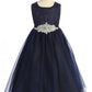 Dress - Long Lace Illusion Dress W/ Diamond Shape Rhinestone Trim