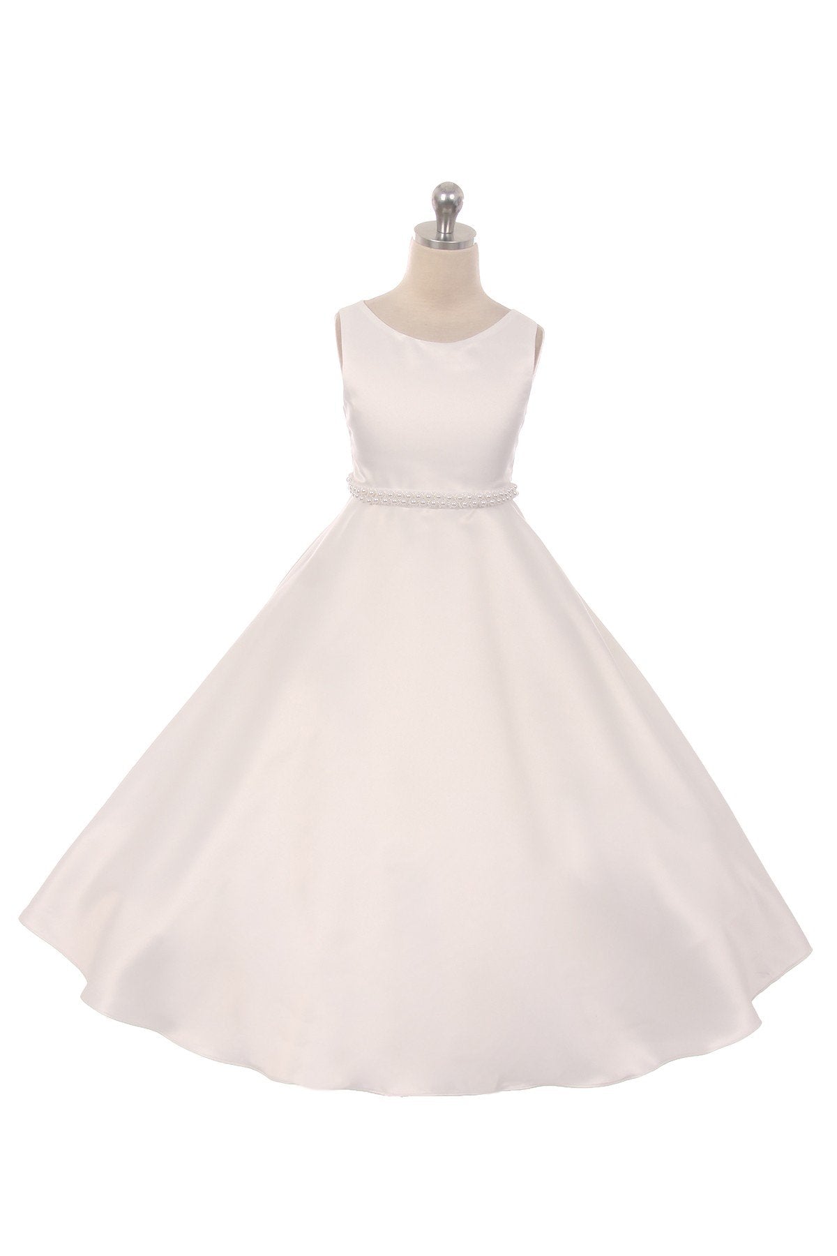 Long Satin Pearl Trim Girls Communion Dress with Plus Sizes 14 / Ivory Long Satin Pearl Trim Girls Communion Dress with Plus Sizes 14 / Ivory