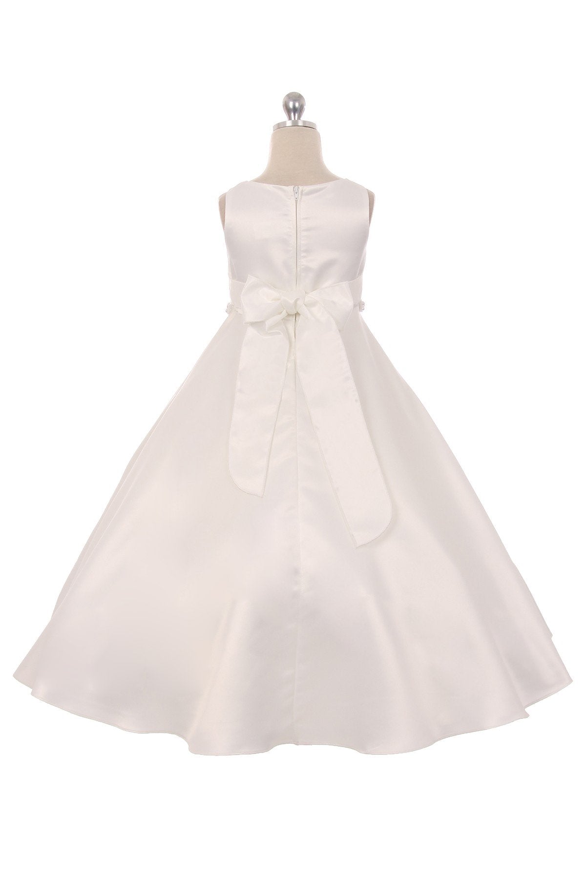 Dress - Long Satin Pearl Trim Communion Dress