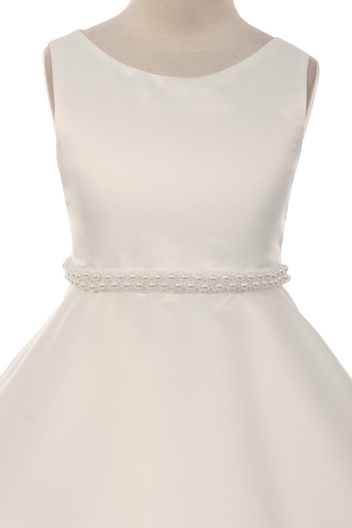 Dress - Long Satin Pearl Trim Communion Dress