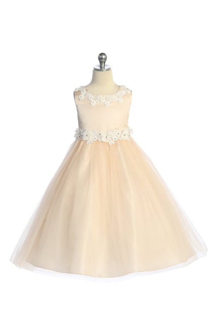 Dress - Luxurious Princess Ballgown Dress W/ Floral Trim