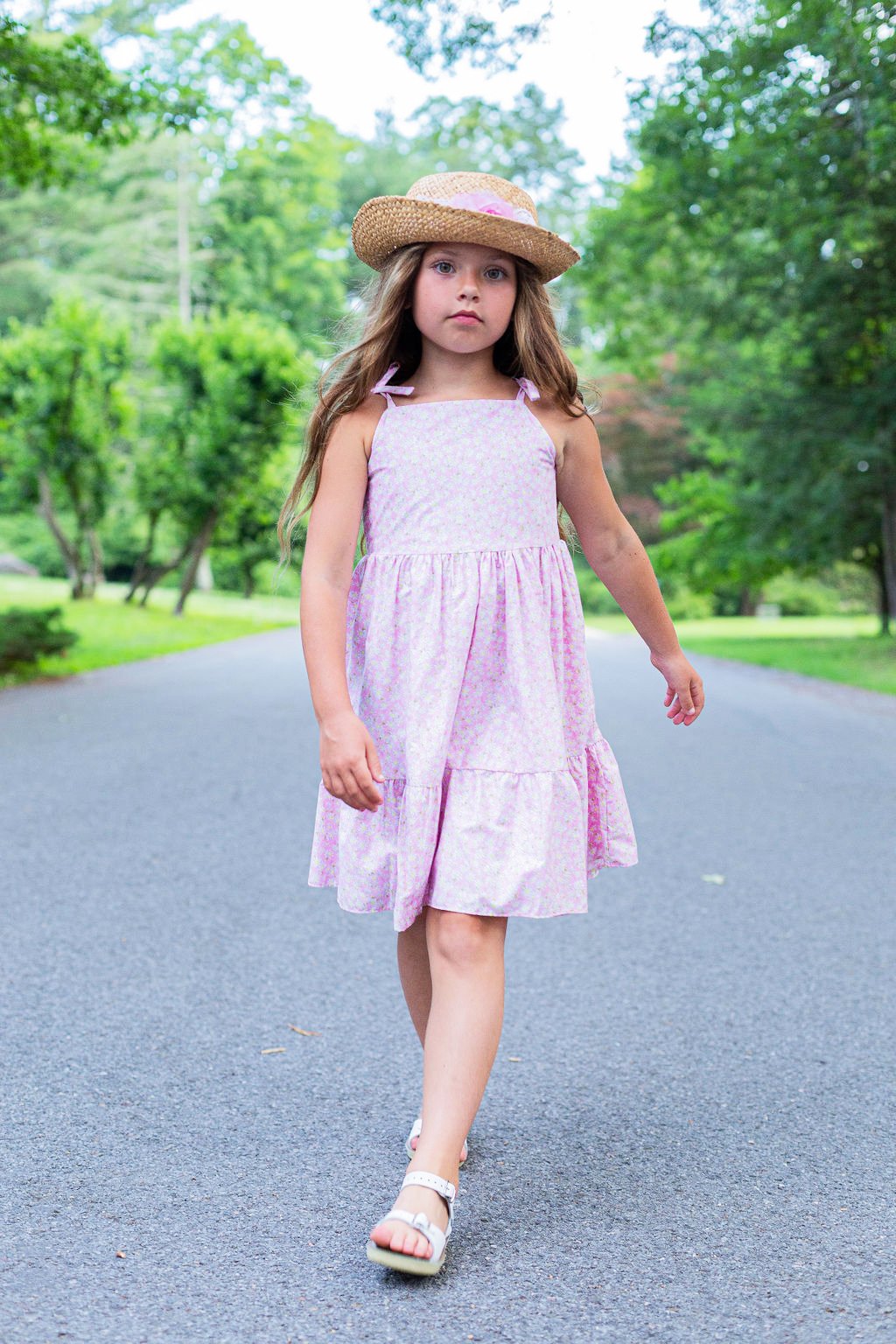 Dress - Pink Daisy Cotton Shoulder Tie Dress