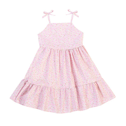 Dress - Pink Daisy Cotton Shoulder Tie Dress