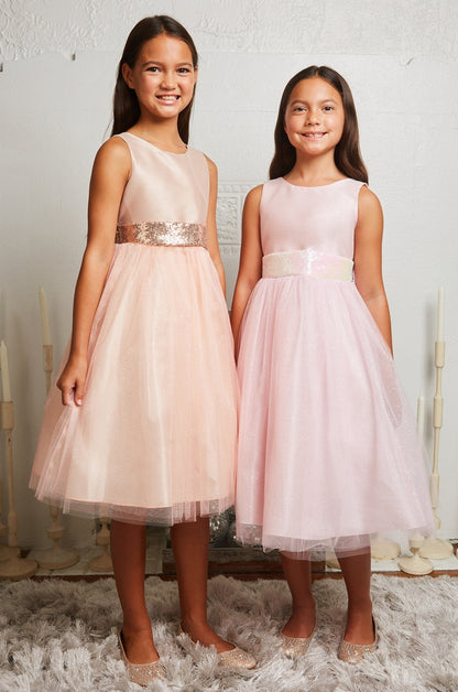 Dress - Pink Iridescent Sequin Back V Bow Dress