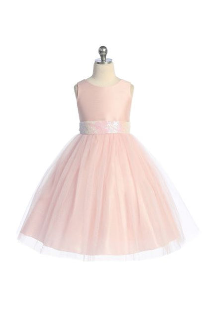 Dress - Pink Iridescent Sequin Back V Bow Dress