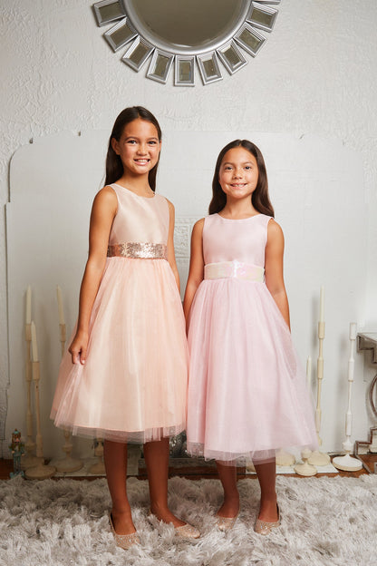 Dress - Pink Iridescent Sequin V Back Bow Plus Size Girl Dress