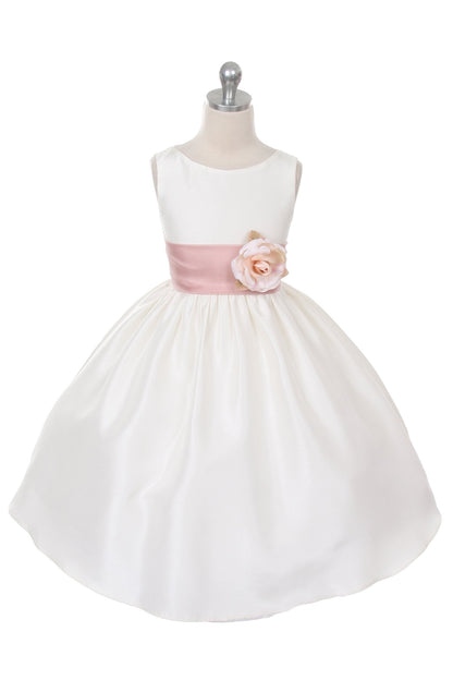 Dress - Poly Silk Organza Sash Girl Dress (Ivory Dress)