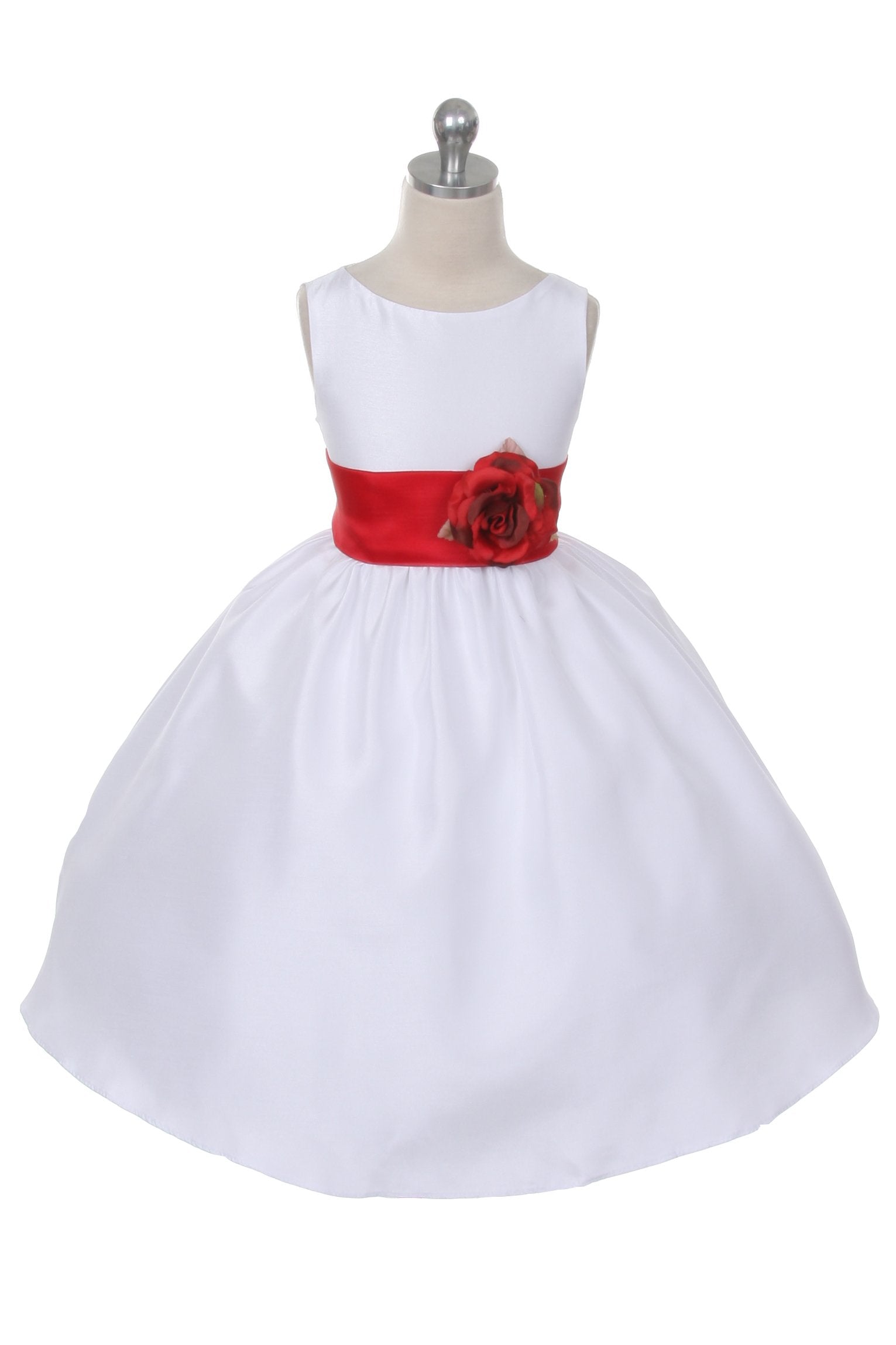 Wedding Dresses Flower Girl Dresses Maroon Color Ivory Classic Poly Silk  Girls Dress With Organza Sash 14 Ivory Red