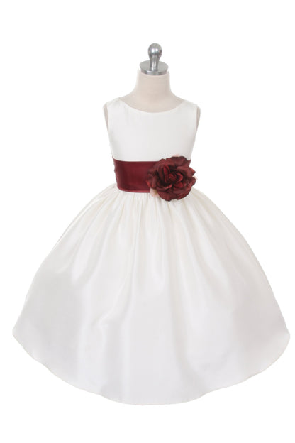 Dress - Poly Silk Organza Sash Girl Dress (Ivory Dress)