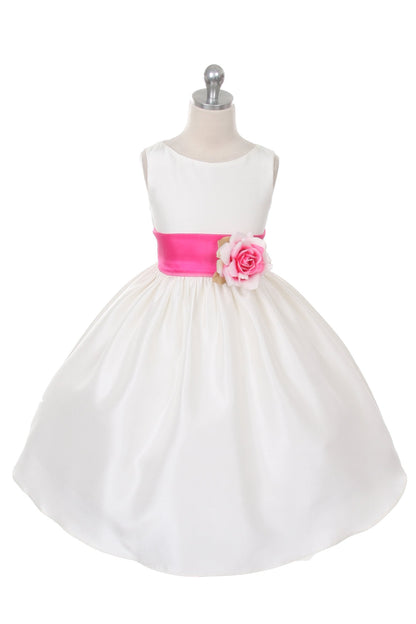 Dress - Poly Silk Organza Sash Girl Dress (Ivory Dress)