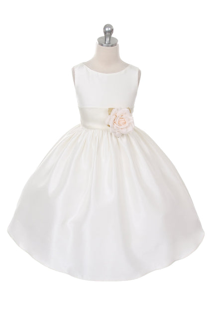 Dress - Poly Silk Organza Sash Girl Dress (Ivory Dress)