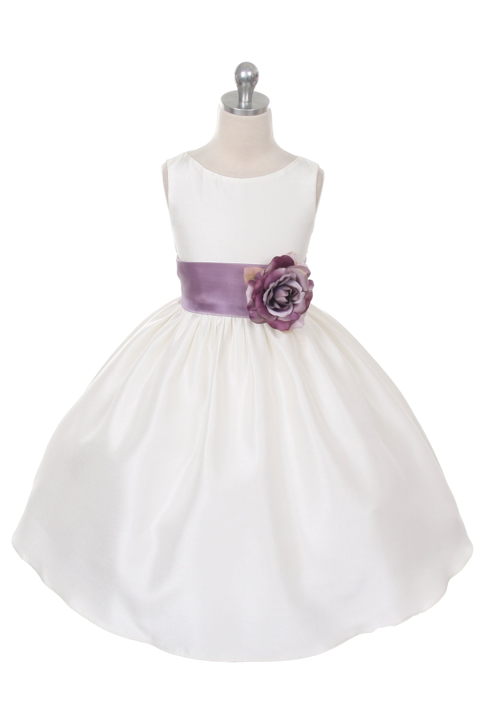 Dress - Poly Silk Organza Sash Girl Dress (White Dress)