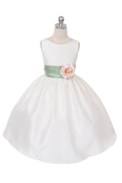 Dress - Poly Silk Organza Sash Girl Dress (White Dress)