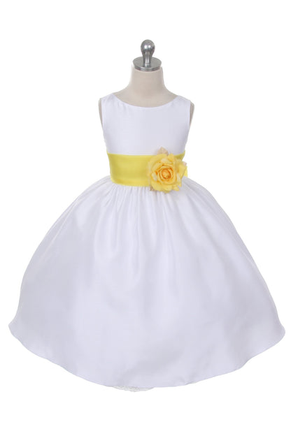 Dress - Poly Silk Organza Sash Girl Dress (White Dress)