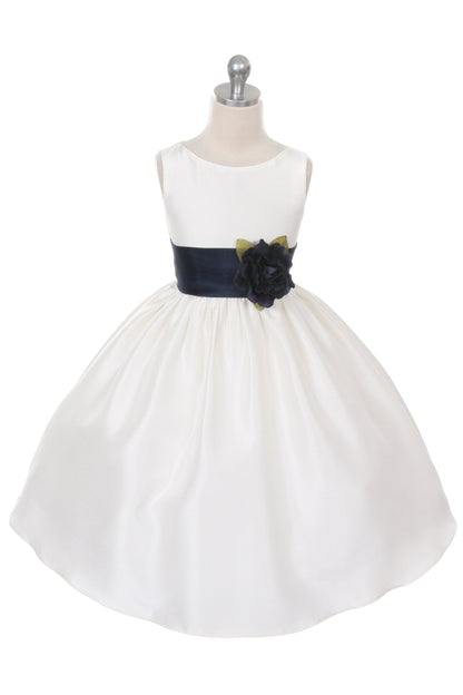 Dress - Poly Silk Organza Sash Girl Dress (White Dress)