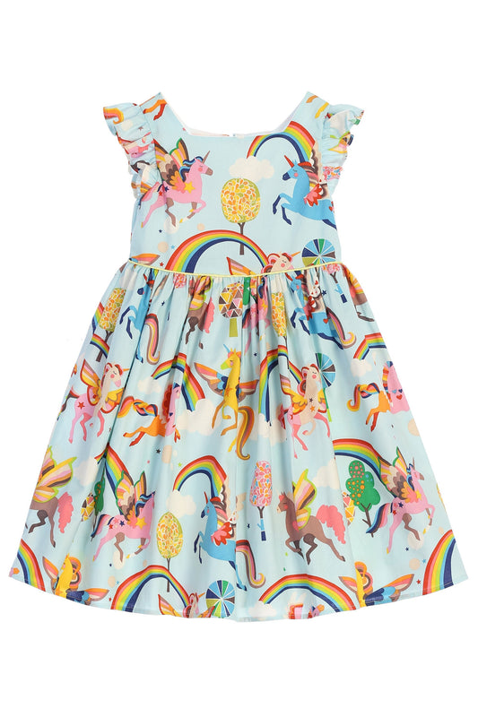 Dress - Rainbow Unicorn Girl Dress- Blue
