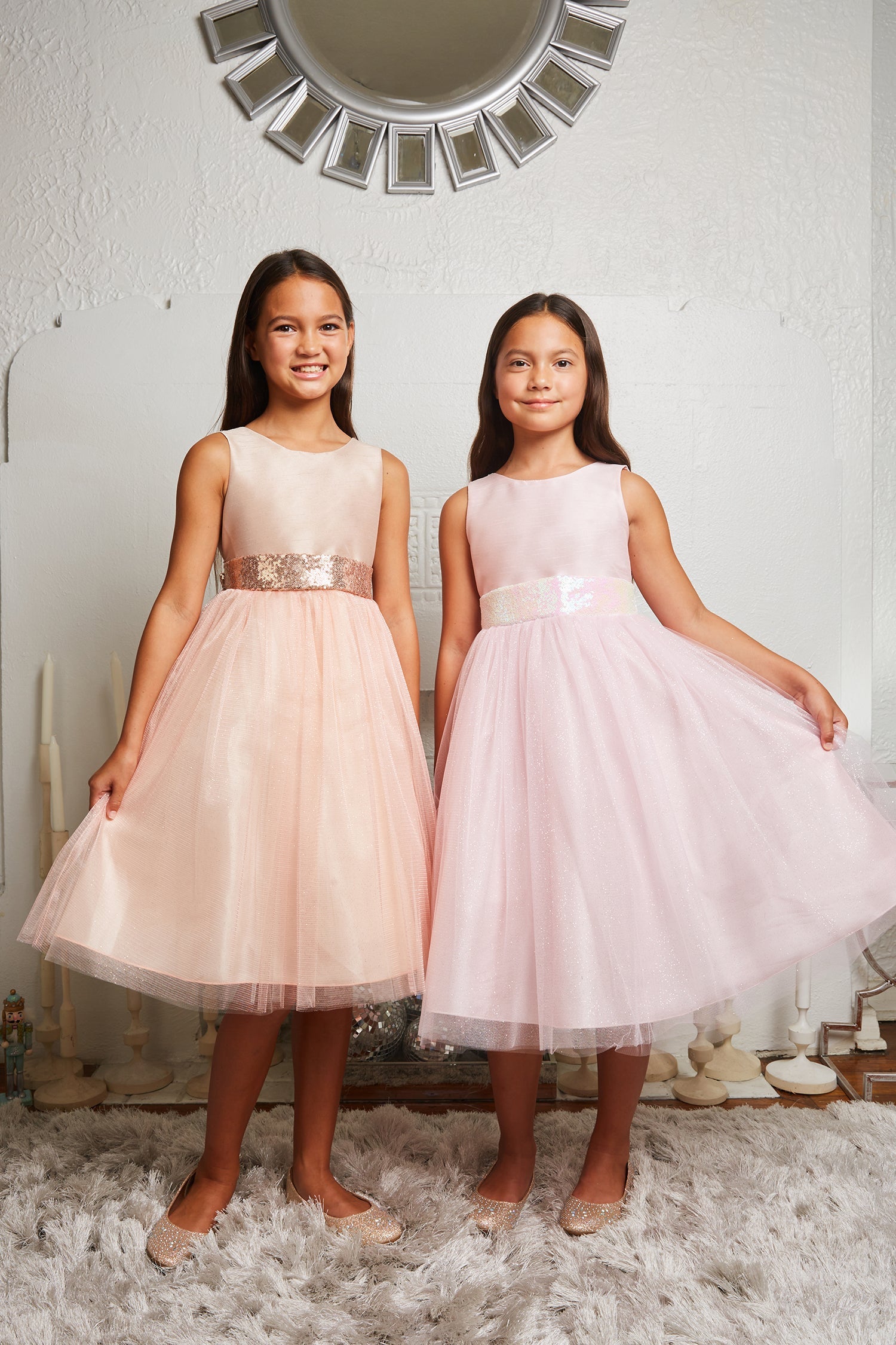 Blush/Rose Gold Sequins V Back & Bow Girls Dress – Kid's Dream