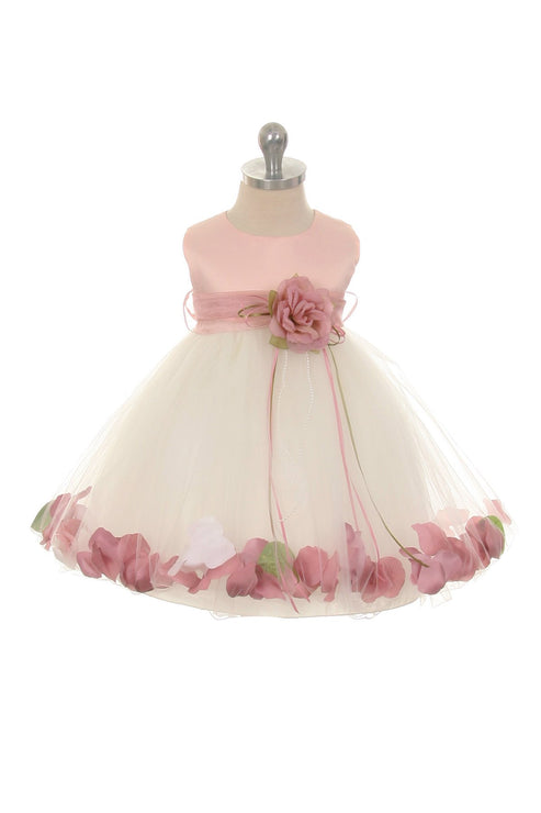 Dusty Rose Top Satin Flower Petal Baby Dress with Organza Sash – Kid's ...