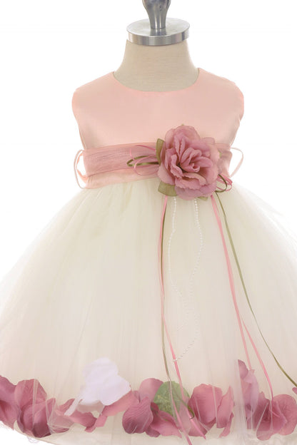 Dress - Rose Top Satin Flower Petal Baby Dress With Organza Sash