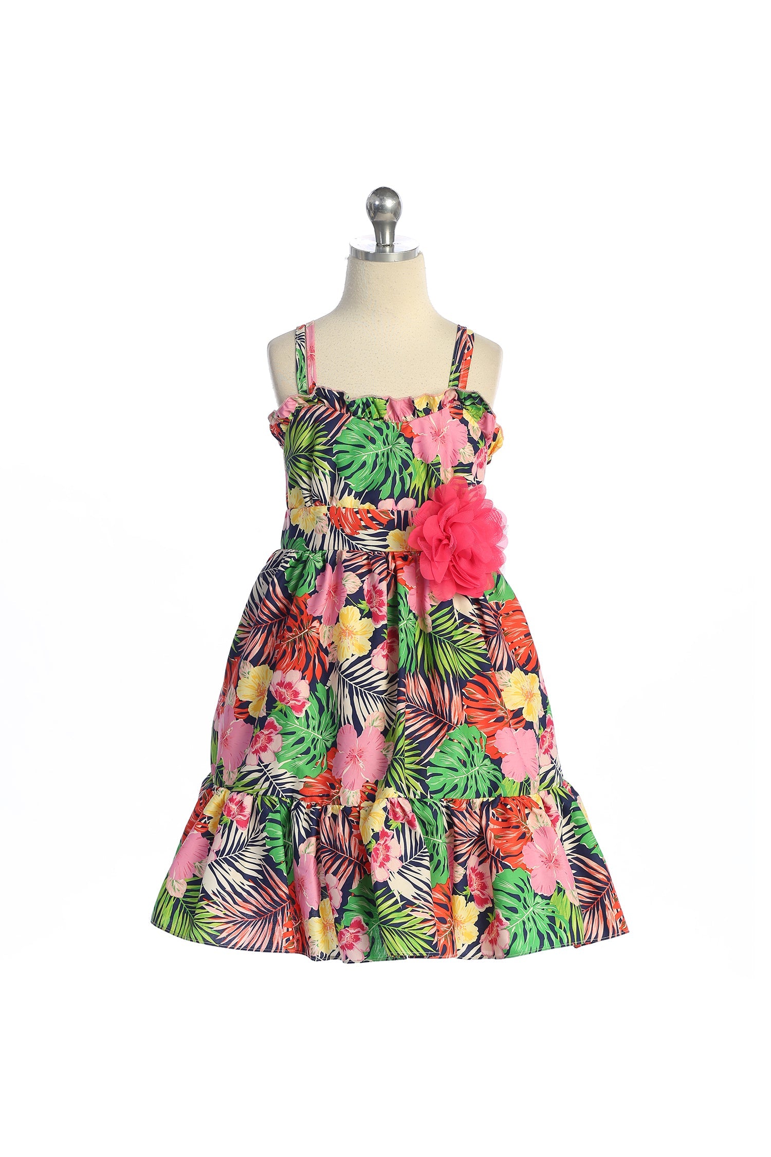 white christmas dresses Pink Tropical Print Cotton Mini Dress - Casual Dresses main image 1