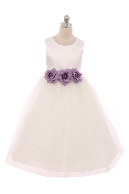 Dress - Satin 3 Flower Ivory Dress