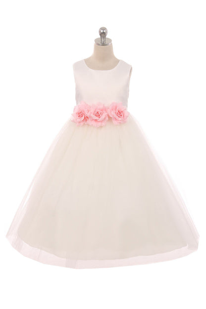 Dress - Satin 3 Flower Ivory Dress