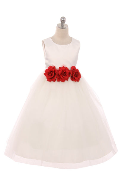 Dress - Satin 3 Flower Ivory Dress