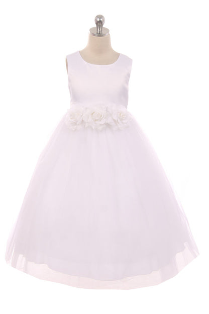 Dress - Satin 3 Flower White Dress