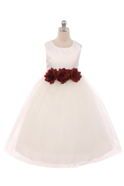 Dress - Satin 3 Flower White Dress