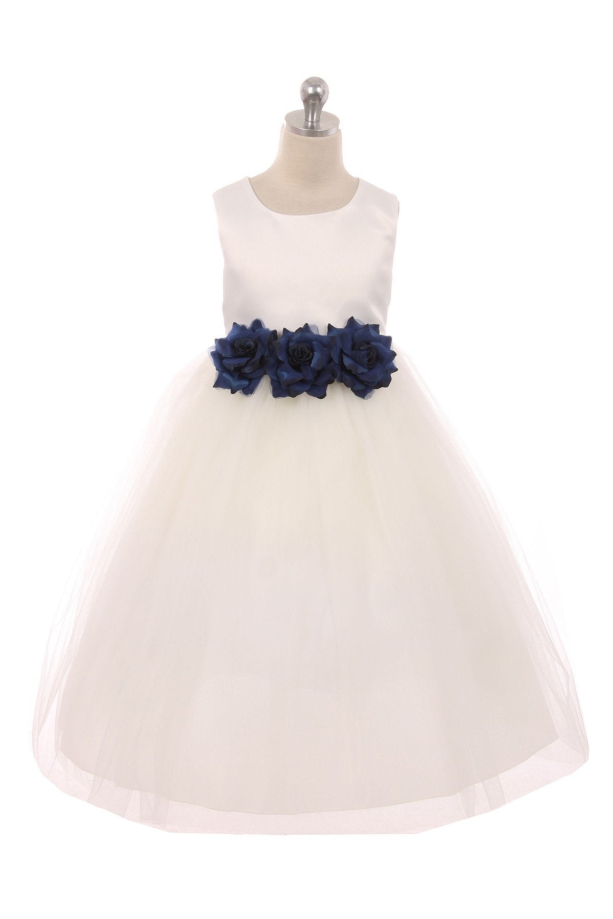 Dress - Satin 3 Flower White Dress