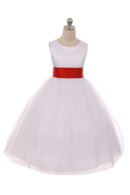 Dress - Satin Sash Bow Girl Dress (Ivory Dress)