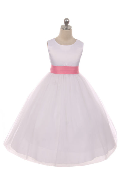 Dress - Satin Sash Bow Girl Dress (Ivory Dress)