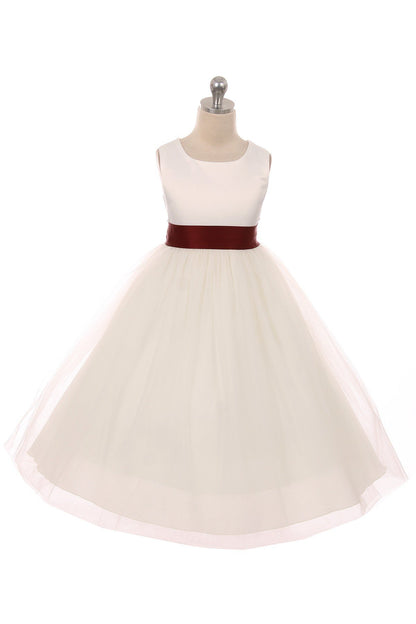 Dress - Satin Sash Bow Girl Dress (Ivory Dress)