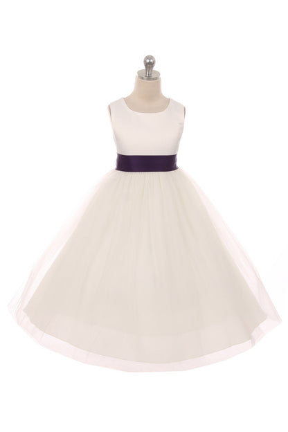 Dress - Satin Sash Bow Girl Dress (Ivory Dress)