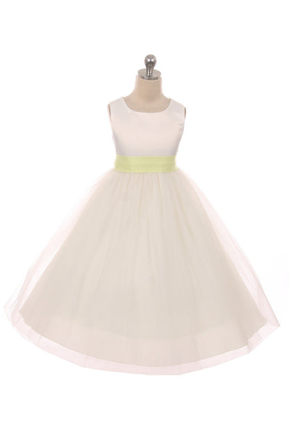 Dress - Satin Sash Bow Girl Dress (Ivory Dress)