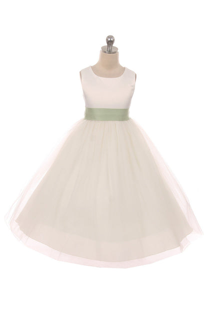 Dress - Satin Sash Bow Girl Dress (Ivory Dress)