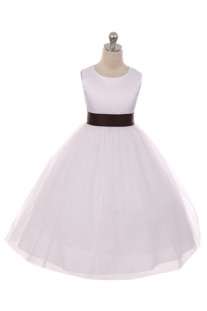 Dress - Satin Sash Bow Girl Dress (Ivory Dress)